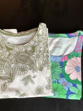 Talbots Pair of Floral Short-Sleeve Tees - Olive, White & Multicolor